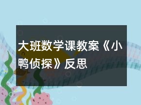 大班数学课教案《小鸭侦探》反思