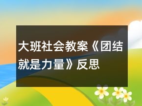 大班社会教案《团结就是力量》反思