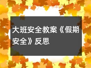 大班安全教案《假期安全》反思