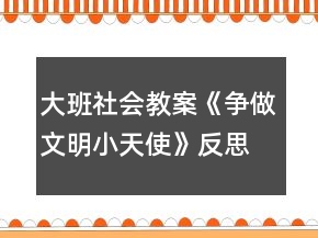 大班社会教案《争做文明小天使》反思