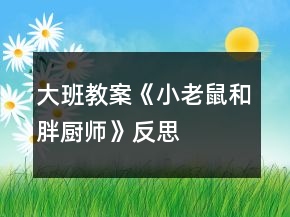 大班教案《小老鼠和胖厨师》反思