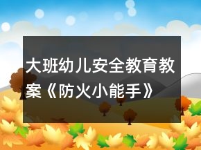大班幼儿安全教育教案《防火小能手》反思