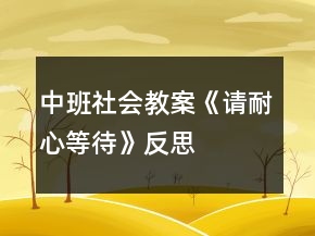 中班社会教案《请耐心等待》反思