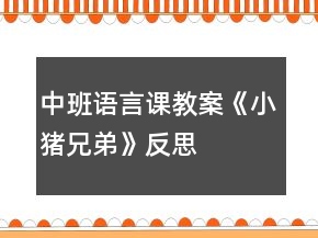 中班语言课教案《小猪兄弟》反思