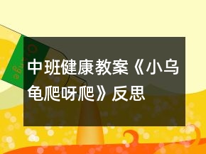 中班健康教案《小乌龟爬呀爬》反思