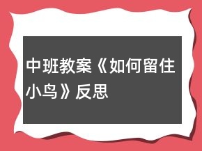 中班教案《如何留住小鸟》反思
