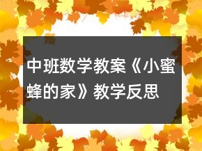 中班数学教案《小蜜蜂的家》教学反思