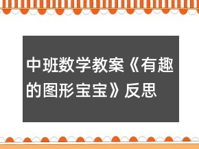 中班数学教案《有趣的图形宝宝》反思