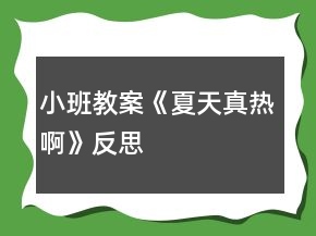 小班教案《夏天真热啊》反思