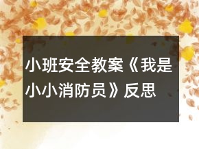 小班安全教案《我是小小消防员》反思