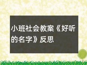 小班社会教案《好听的名字》反思
