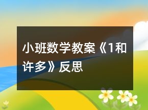 小班数学教案《1和许多》反思