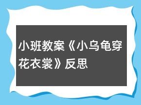 小班教案《小乌龟穿花衣裳》反思