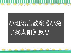 小班语言教案《小兔子找太阳》反思