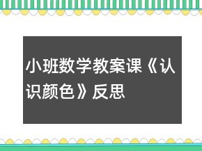 小班数学教案课《认识颜色》反思