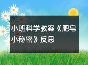 小班科学教案《肥皂小秘密》反思