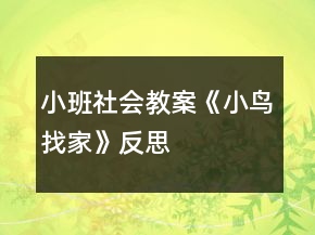 小班社会教案《小鸟找家》反思