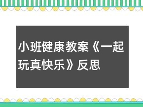 小班健康教案《一起玩真快乐》反思