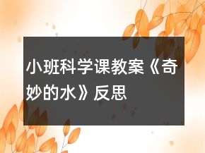 小班科学课教案《奇妙的水》反思