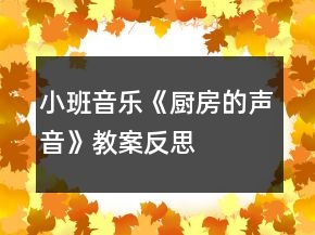 小班音乐《厨房的声音》教案反思