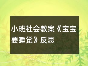 小班社会教案《宝宝要睡觉》反思