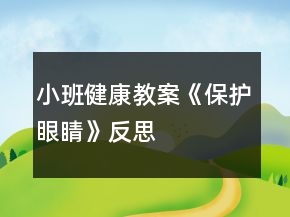 小班健康教案《保护眼睛》反思
