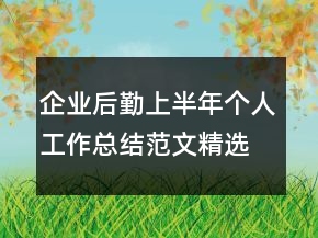 企业后勤上半年个人工作总结范文精选两