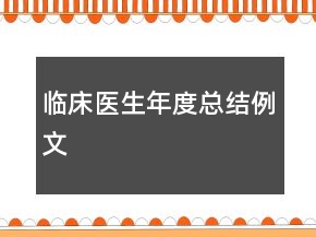 临床医生年度总结例文
