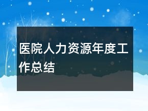 医院人力资源年度工作总结