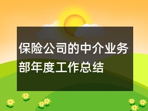 保险公司的中介业务部年度工作总结