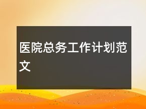 医院总务工作计划范文