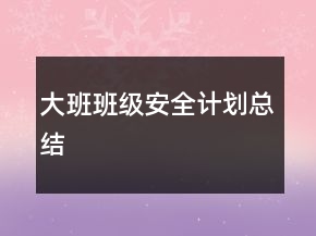 大班班级安全计划总结