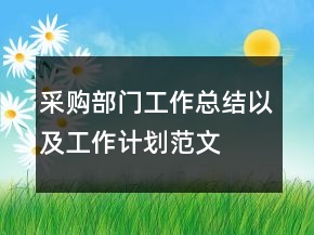 采购部门工作总结以及工作计划范文
