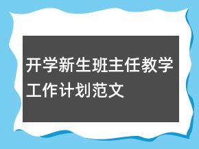 开学新生班主任教学工作计划范文