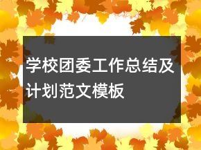 学校团委工作总结及计划范文模板