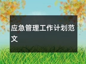 应急管理工作计划范文