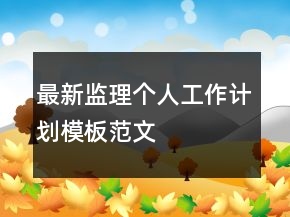 最新监理个人工作计划模板范文
