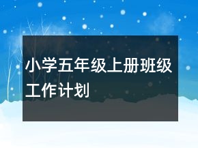 小学五年级上册班级工作计划