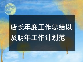 店长年度工作总结以及明年工作计划范文