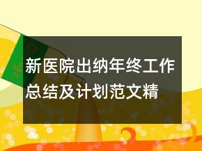 新医院出纳年终工作总结及计划范文精选