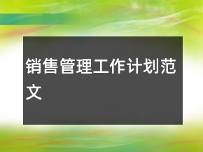 销售管理工作计划范文