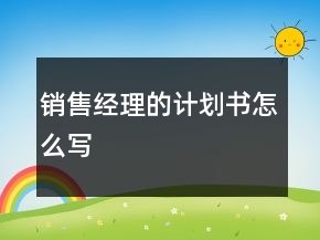销售经理的计划书怎么写