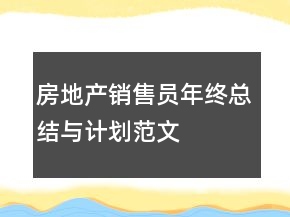 房地产销售员年终总结与计划范文