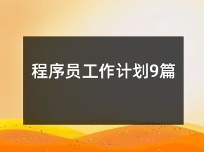 程序员工作计划9篇