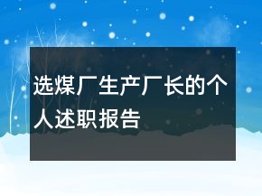 选煤厂生产厂长的个人述职报告