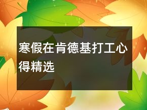 寒假在肯德基打工心得精选