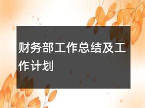 财务部工作总结及工作计划