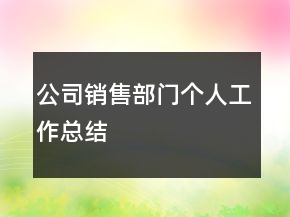 公司销售部门个人工作总结