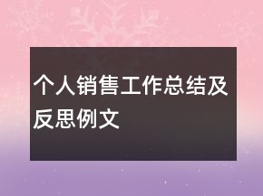 个人销售工作总结及反思例文