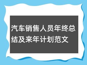 汽车销售人员年终总结及来年计划范文精选大全
